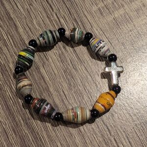 Multicolor Beaded Bracelet with Cross Charm